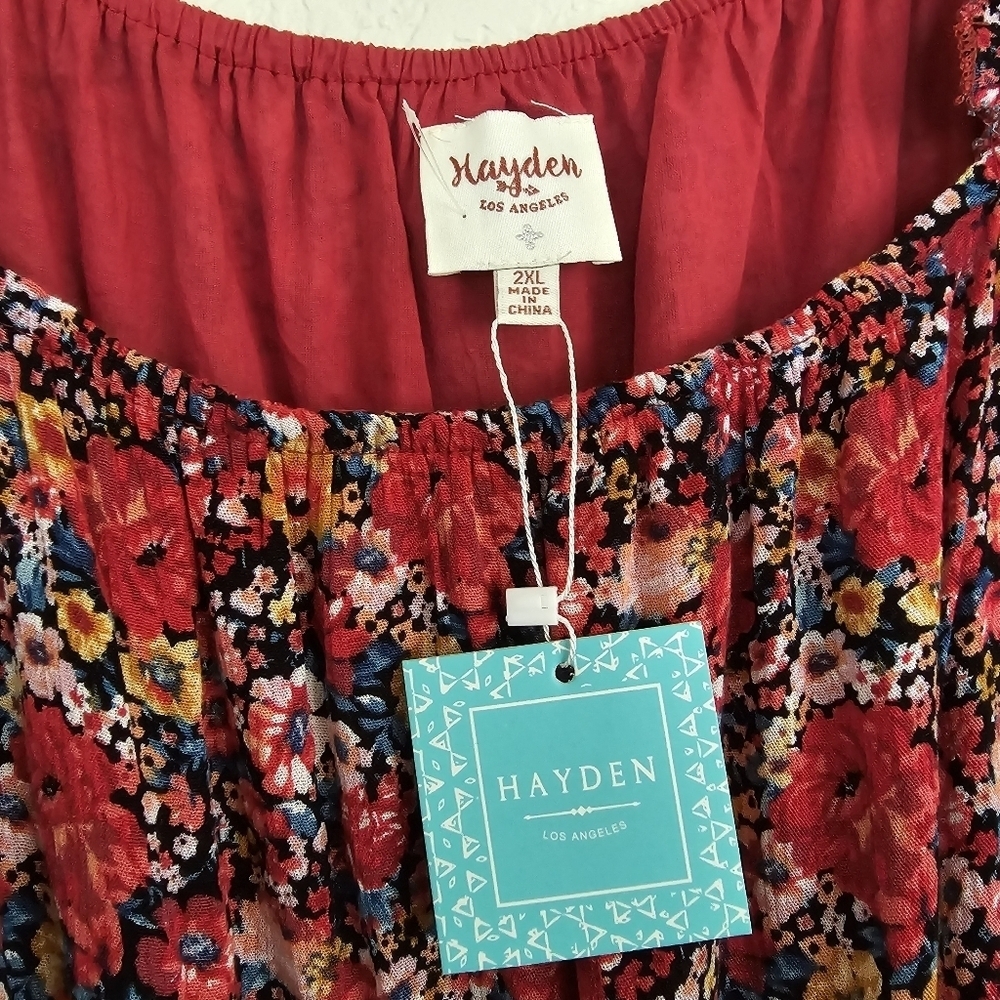 Hayden Los Angeles NWT Floral Print Ruffled Square Neck Midi Dress 2X - Picture 6 of 9